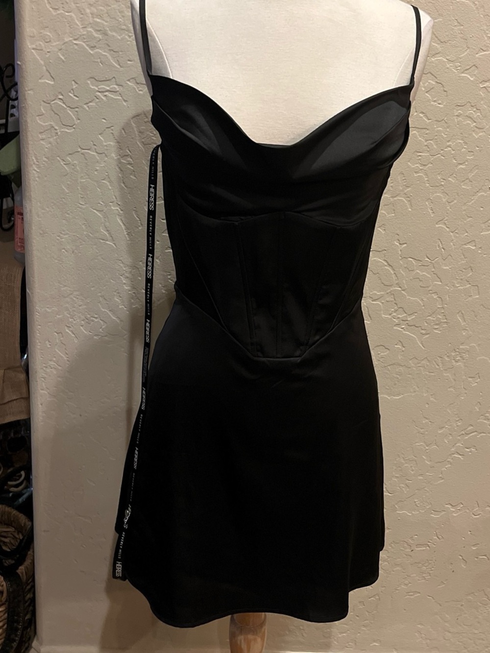 Black Spaghetti-Strap Corset Dress -